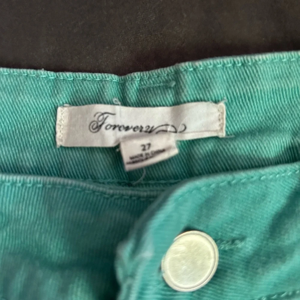 F21 turquoise denim shorts